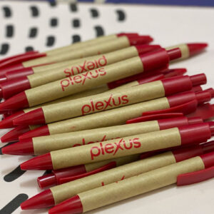 Pluma ecofriendly tinta azul mecanismo pulsador personalizable