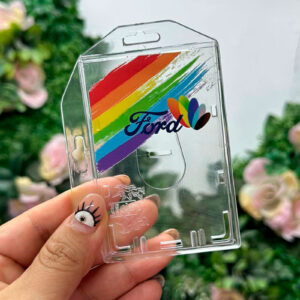 Portagafette de plástico rigído transparente de 5x7cm con abertura superior personalizable