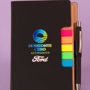 Set de libreta para notas personalizada con logo en DTF,  bolígrafo y notas adheribles de uso diario mod-ATPLPPS2209