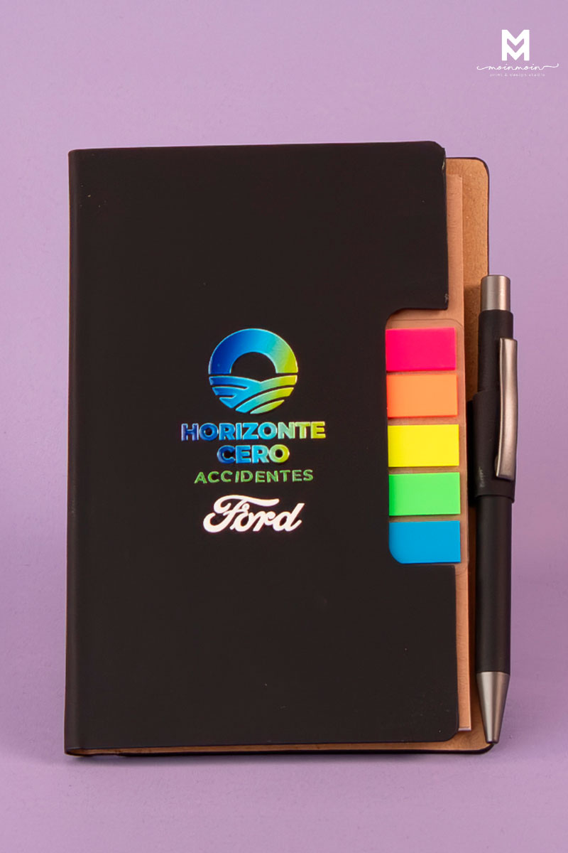 Set de libreta para notas personalizada con logo en DTF, bolígrafo y notas adheribles de uso diario mod-ATPLPPS2209